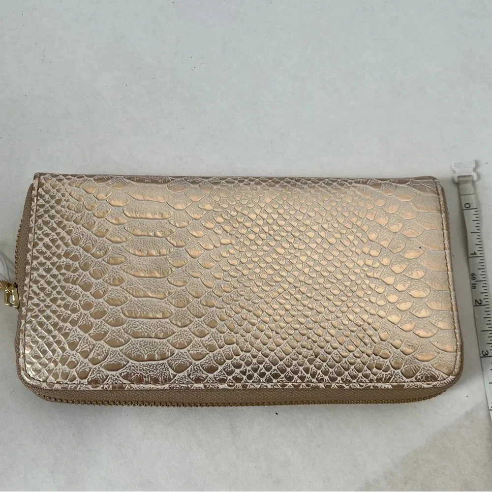 NWT - Charming Charlie Snake Skin Zip Around Wallet Gold Shimmering Clutch Bag